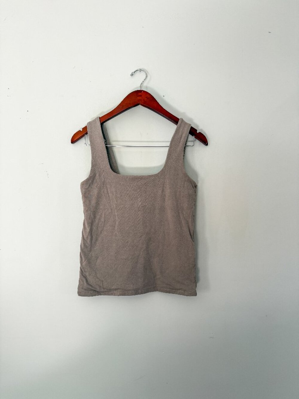 Abercrombie & Fitch Cotton-Blend Seamless Fabric Squareneck Tank Muted Gray M